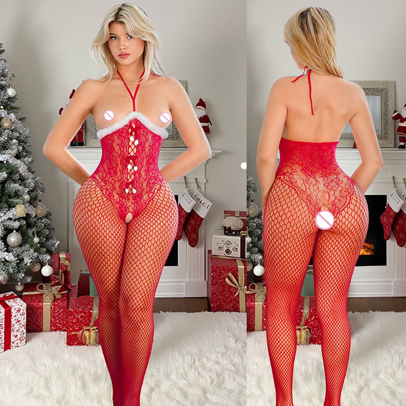 Christmas Roleplay Outfit Wome - Bodystocking Fishnet ulasan dan harga